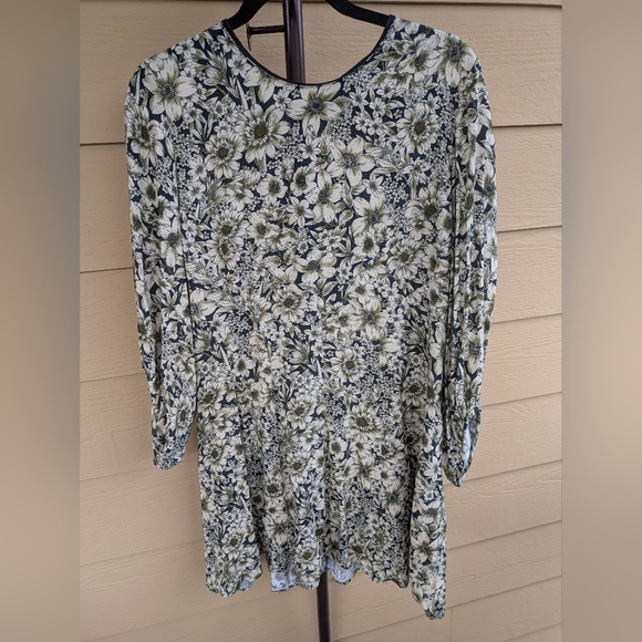 Zara Women's Basic Floral Green Print Mini Dress 3/4 Sleeves Viscose - Picture 5 of 12